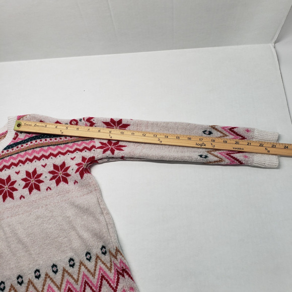 Wonder Nation Fairisle Sweater Girls Large 10-12 White Pink Holiday Winter Cozy - Picture 8 of 16